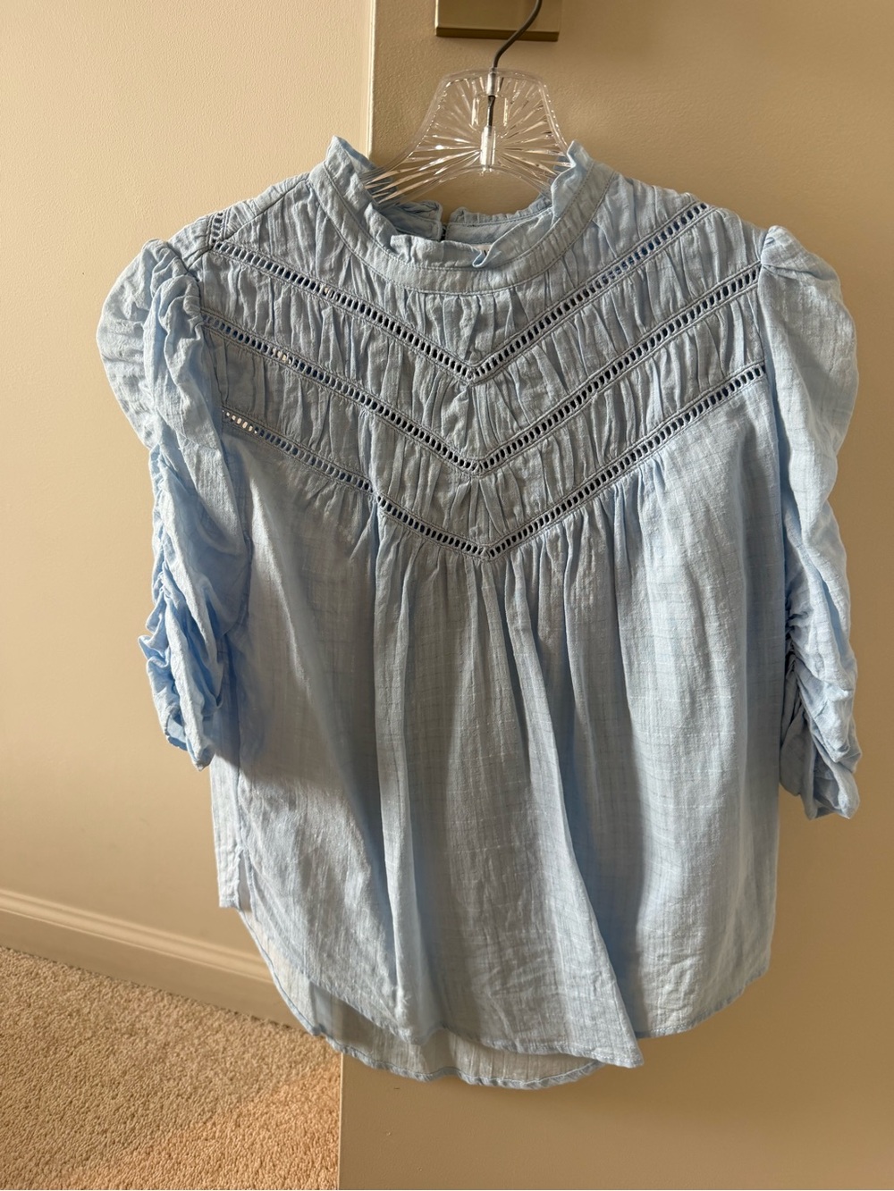 Light Blue Ruffle Yoke Blouse - Picture 3 of 6